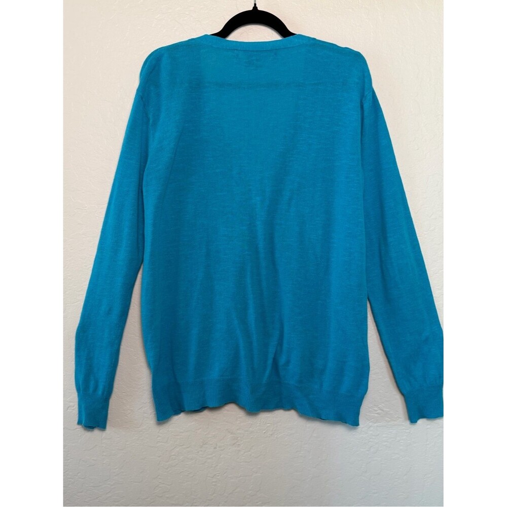 Ralph Lauren Sport Teal V-Neck Button Cardigan Cotton Linen XL Pony Logo Preppy - Picture 11 of 15
